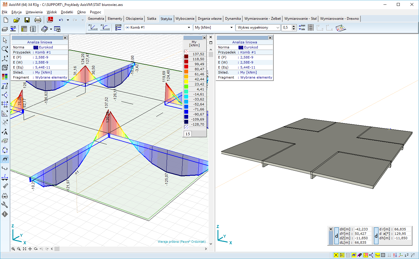Wyniki z analizy statycznej