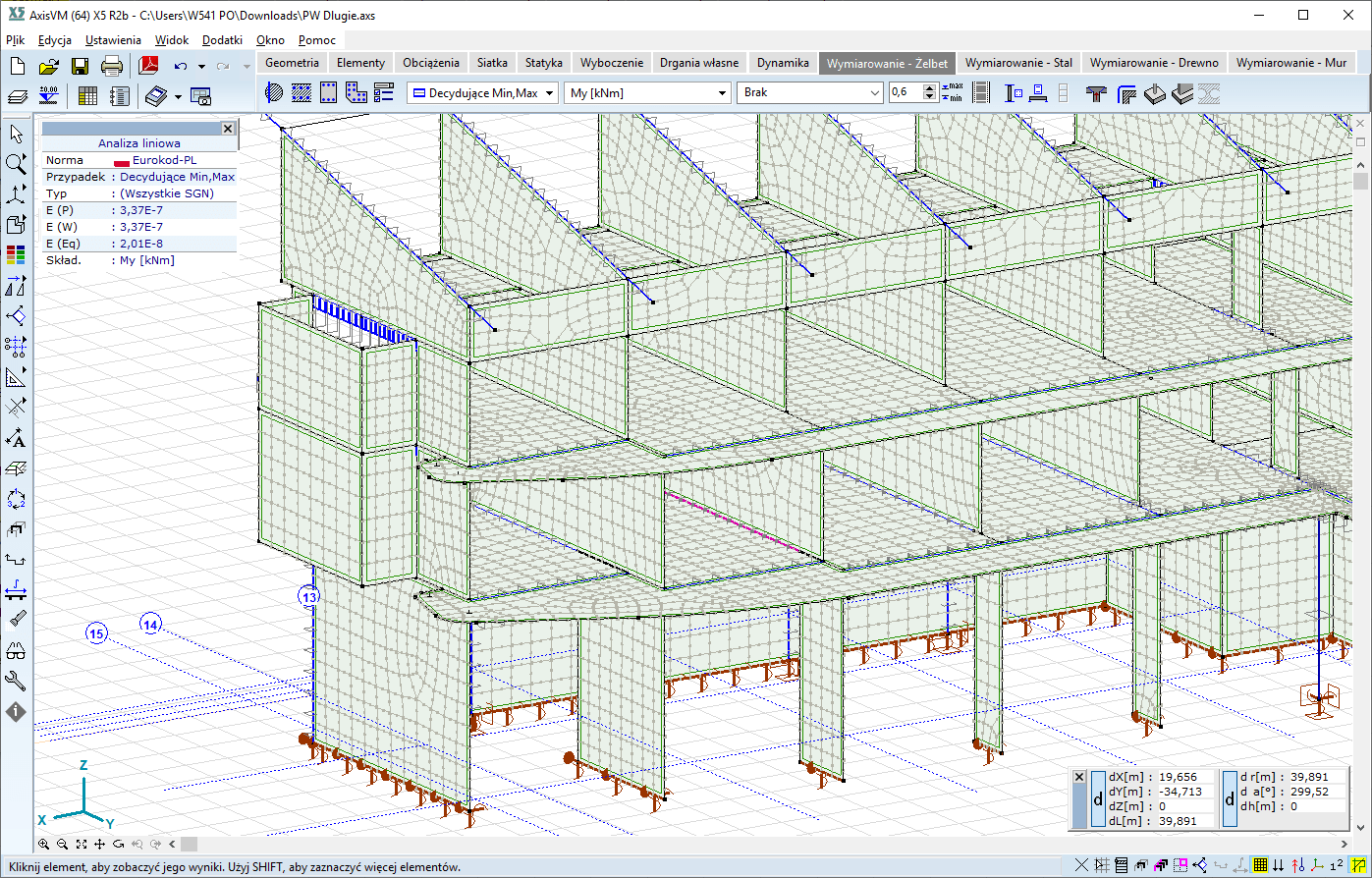 Budynek wypoczynkowy - fragment modelu z siatką MES AxisVM
