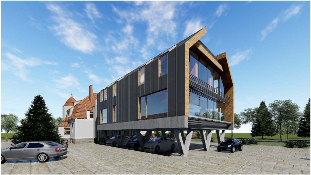 Wizualizacja budynku biurowego na kratownicy Warrena