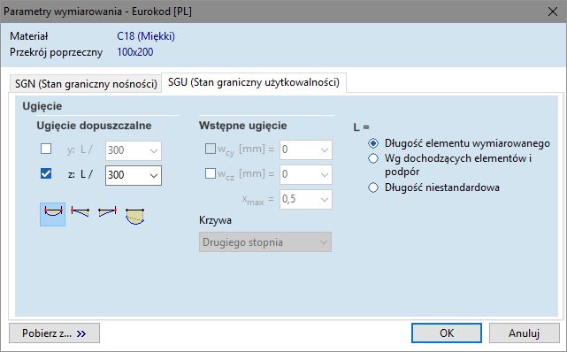 Automatyczna weryfikacja ugięć i przemieszczeń elementu drewnianego
