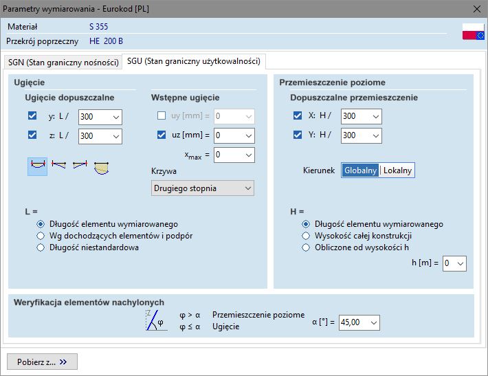 Automatyczna weryfikacja ugięć i przemieszczeń elementu stalowego