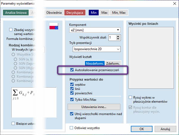 Autoskalowanie wykresów przemieszczeń