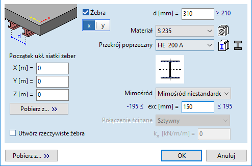 Definiowanie żeber w płytach zespolonych jako elementów logicznych