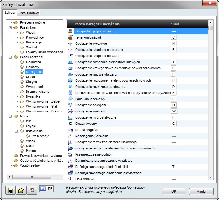 Edytor skrótów klawiszowych