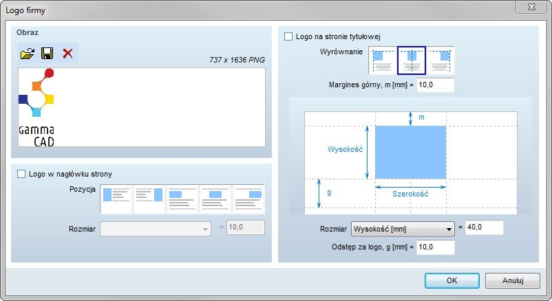 Logo firmy na raportach