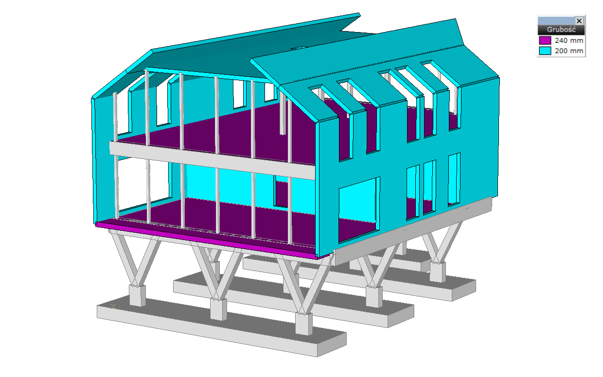 Widok zrenderowany żelbetowego budynku biurowego na kratownicy Warrena AxisVM