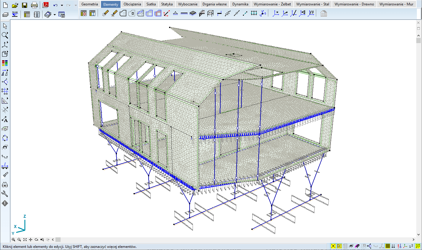 Posiatkowany model analityczny budynku biurowego w AxisVM