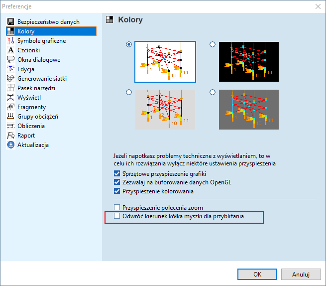 Opcja odwróconego kierunku działania rolki myszki dla polecenia ZOOM