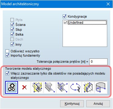 Opcja półautomatycznej konwersji obiektów importowanych poprzez IFC