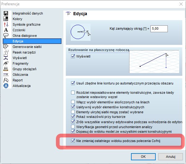 Opcja zachowania ostatniego widoku podczas operacji Cofania