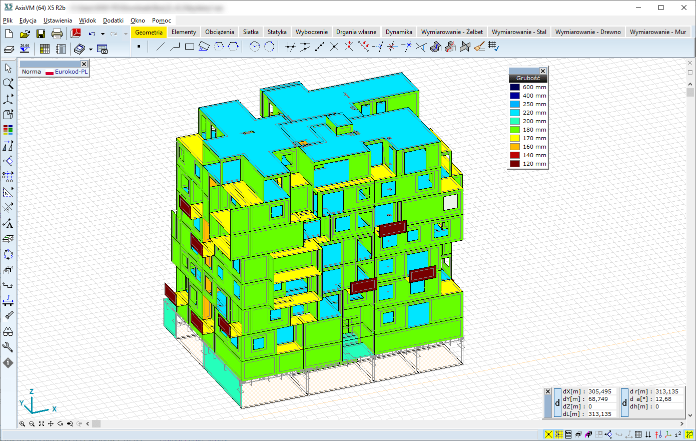 Widok modelu analitycznego w AxisVM