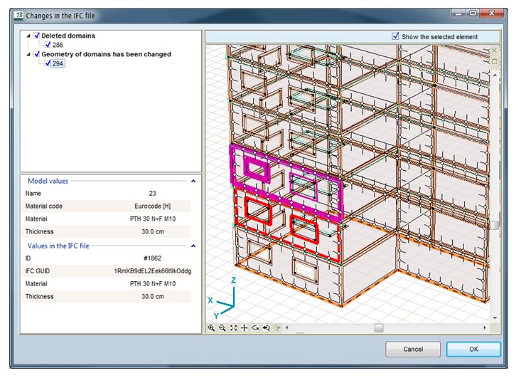 Podgląd zmian w aktualizowanym podkładzie z pliku IFC