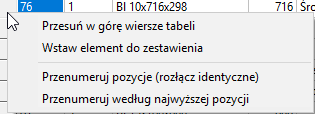 Przenumerowanie pozycji