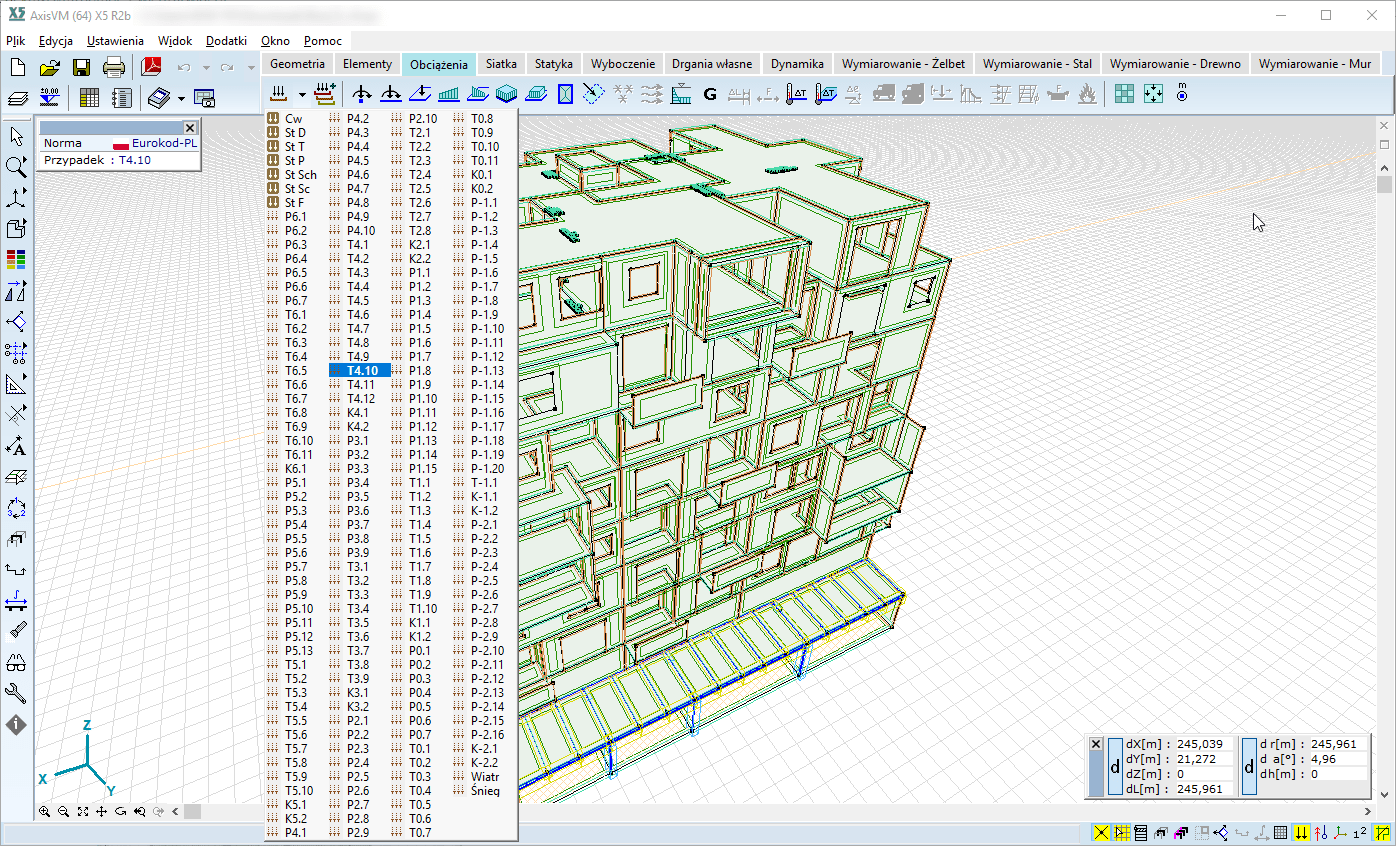 Przypadki obciążeń zadanych na modelu AxisVM