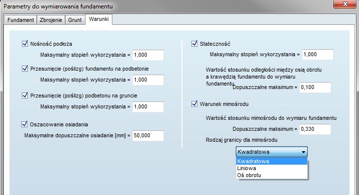 Rozbudowany moduł wymiarowania fundamentów bezpośrednich