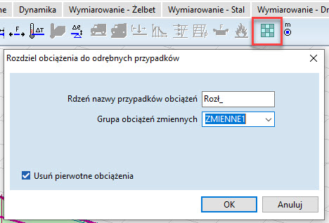 Rozdział obciążeń na pojedyncze przypadki