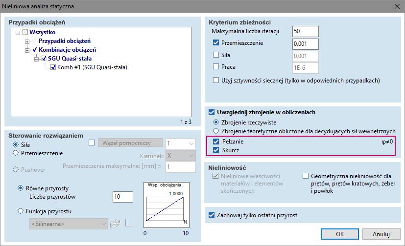 Skurcz i pełzanie betonu w analizie nieliniowej