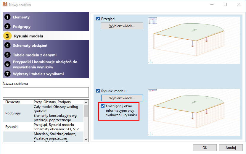 Szablony raportów dopasowują zrzuty do okna z uwzględnieniem okna informacyjnego