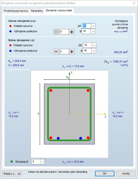 Szybkie przypisywania zbrojenia rzeczywistego belek/słupów