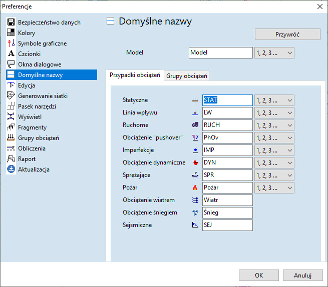 Ustawienia własnych nazw