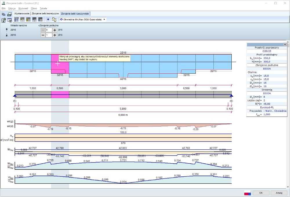 Weryfikowanie zbrojenia rzeczywistego w belkach