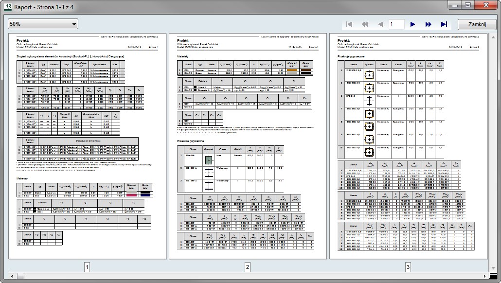Wielostronicowy podgląd raportu