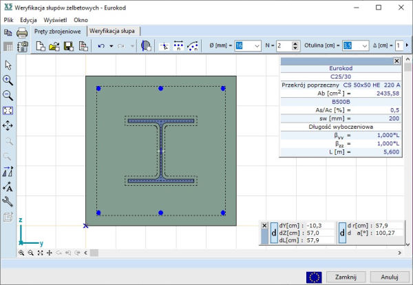 Wymiarowanie słupów zespolonych (moduł RC2)