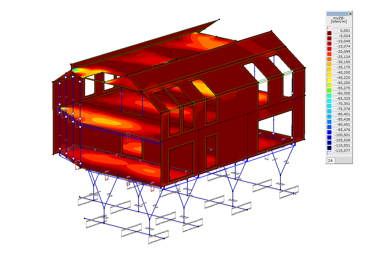 Momenty zginające w powłokach uzyskane z analizy statycznej w AxisVM