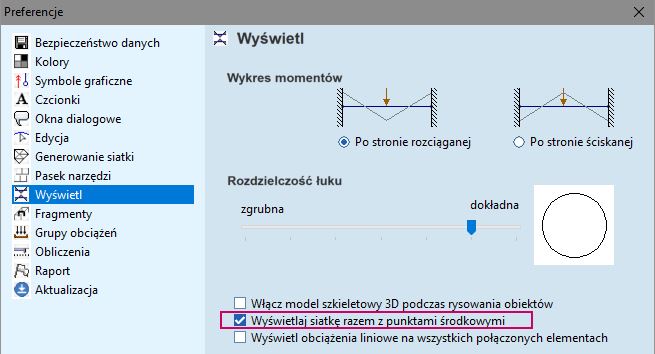 Wyświetlanie siatki z punktami środkowymi