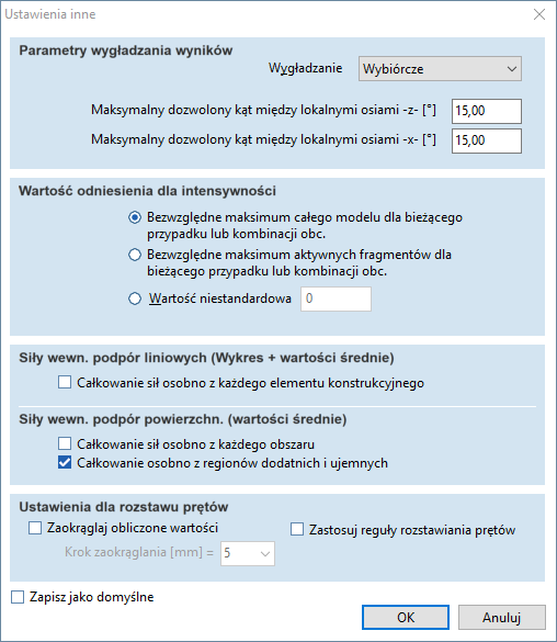 Wyświetlanie uśrednionych sił powierzchniowych na podporze