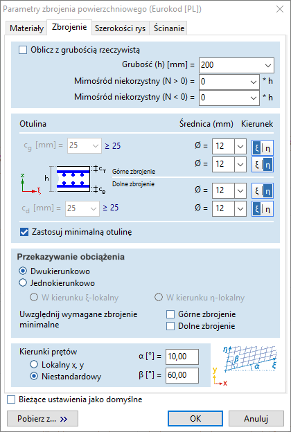 Zbrojenie ukośne elementów powierzchniowych
