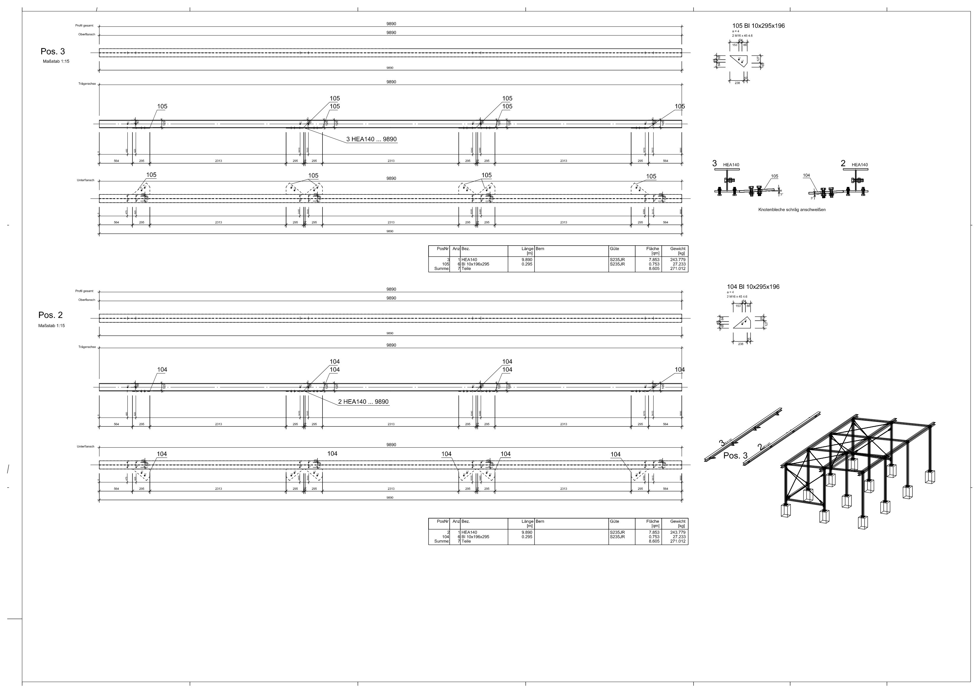 Rysunek warsztatowy wybranego elementu garażu stalowego Virtual Steel