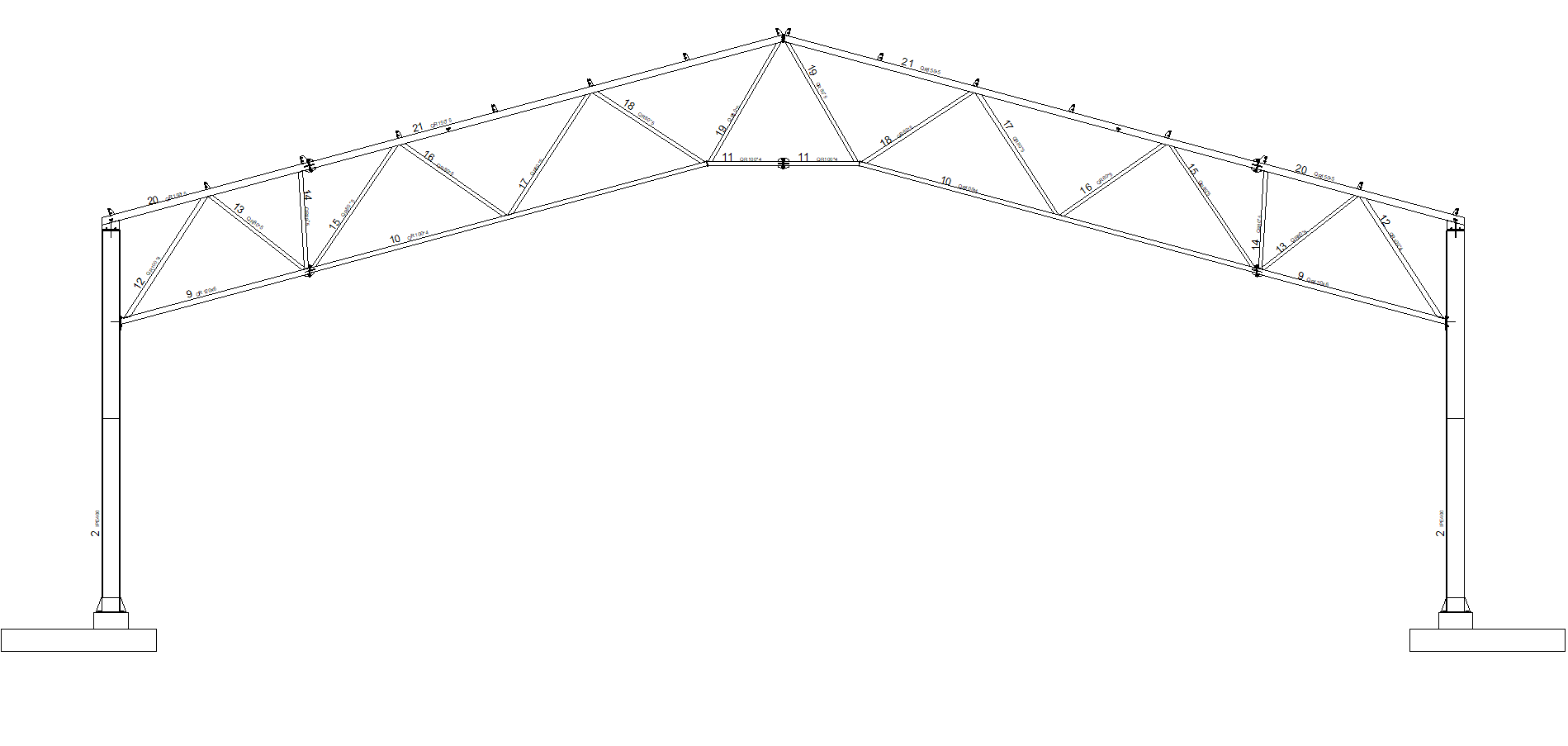 Rzut 2D ramy portalowej z ryglem kratowym Virtual Steel