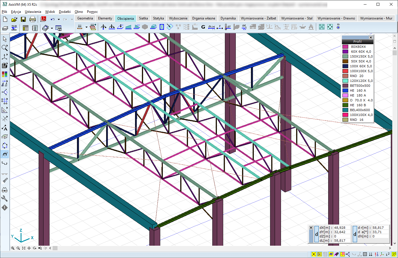 Konstrukcja nawy środkowej AxisVM