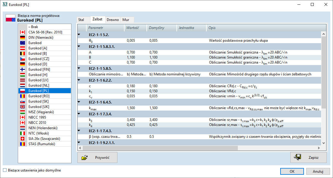 Eurokody z załącznikami krajowymi PN-EN w AxisVM