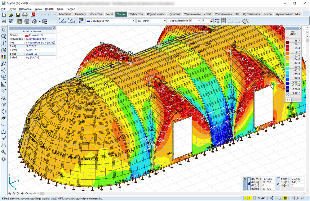AxisVM - Siły powłokowe w kopule