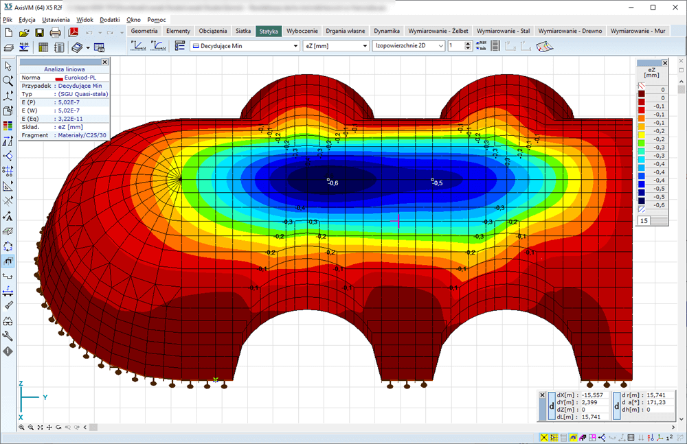 AxisVM - Mapa ugięć kopuły
