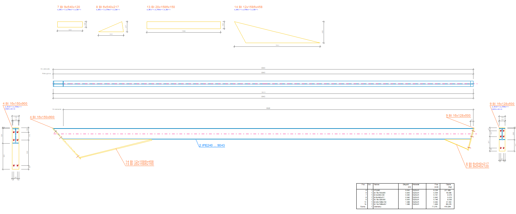 Rysunek warsztatowy rygla ze skosami Virtual Steel
