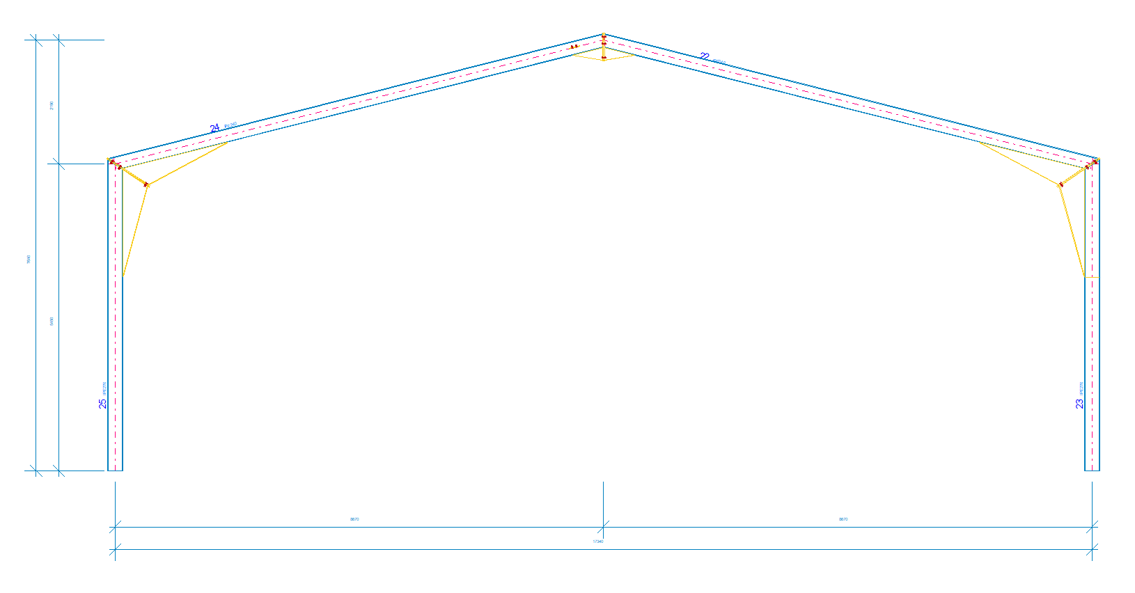 Rzut 2D ramy środkowej hali sportowej Virtual Steel