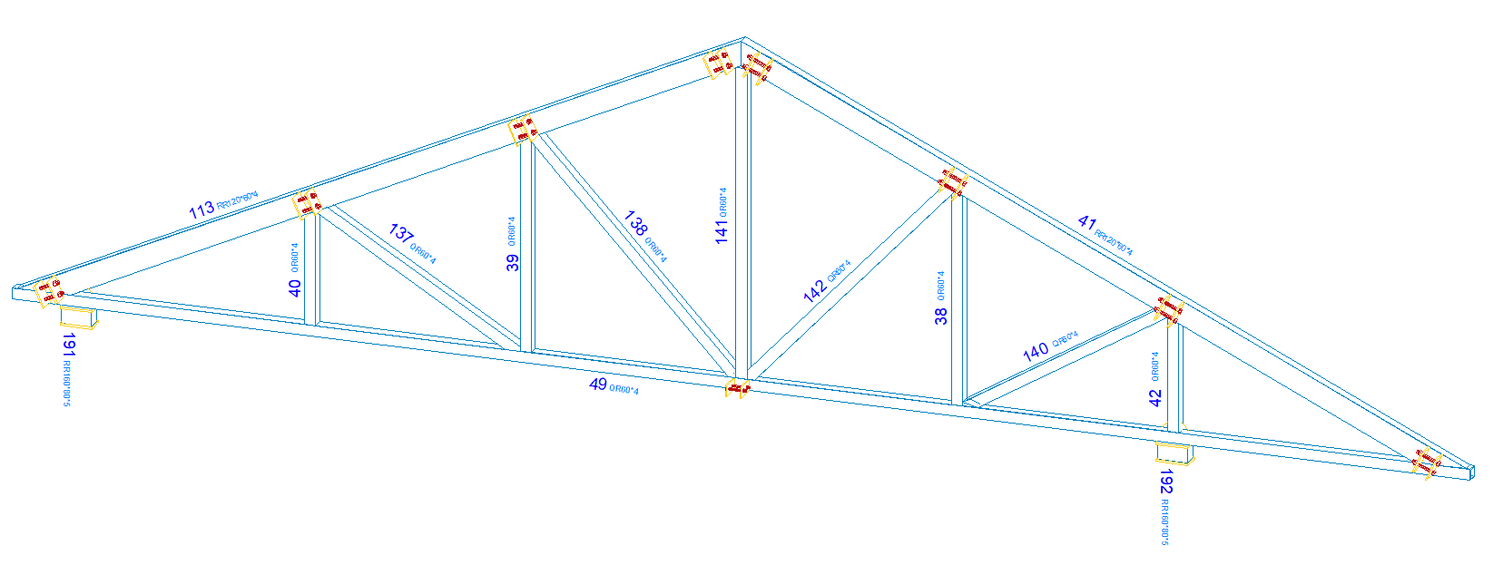 Rzut Ogólny 2D kratownicy jako części konstrukcji dachu Virtual Steel