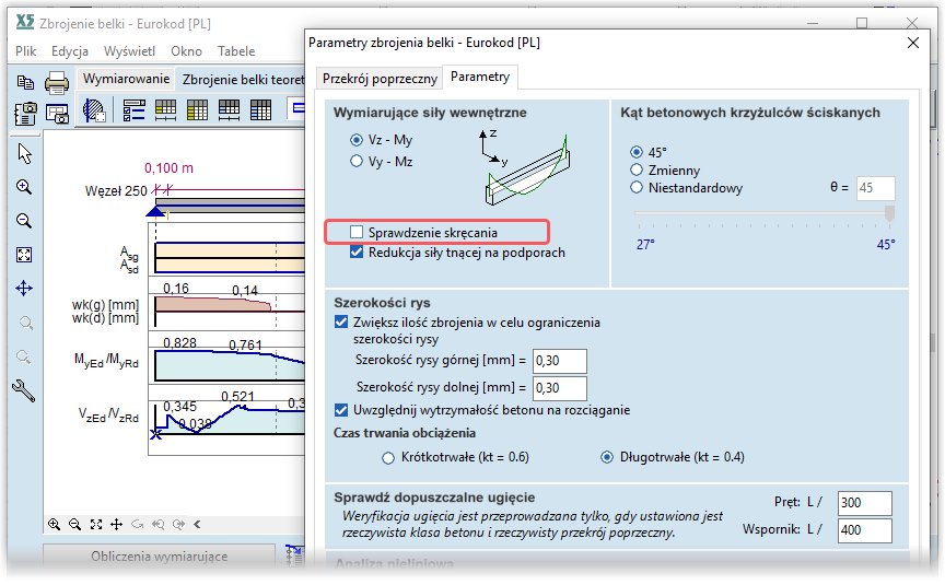 Opcja pozwalająca wykluczyć sprawdzanie skręcania w belce żelbetowej.