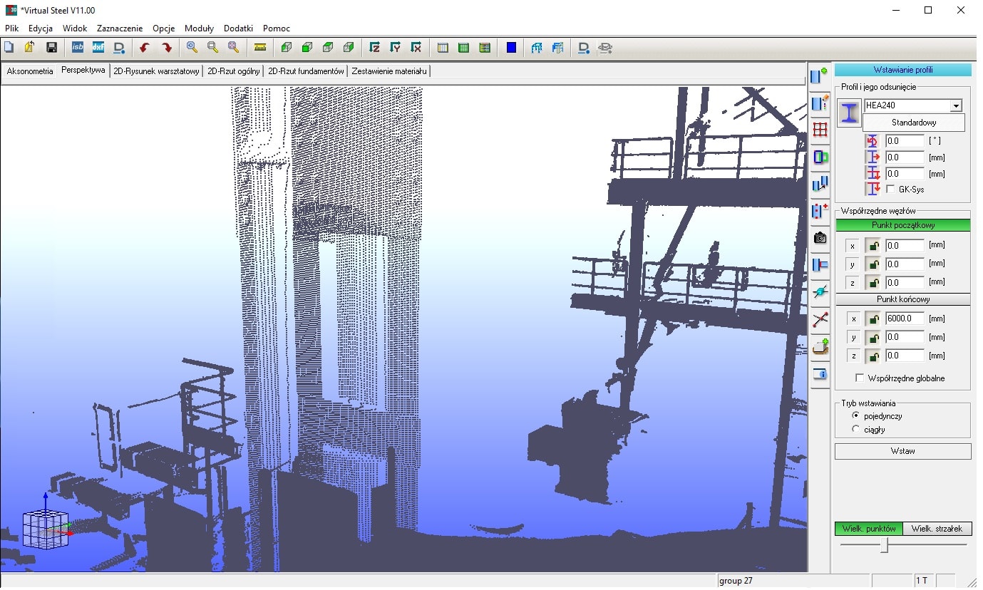 Zaimportowana chmura punktów w oknie 3D