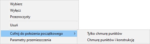 Menu kontekstowe chmur punktów