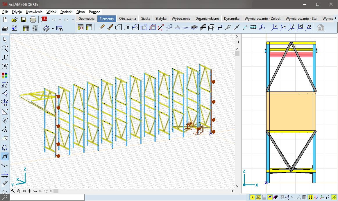 Odfiltrowane elementy prętowe układu konstrukcji wrót