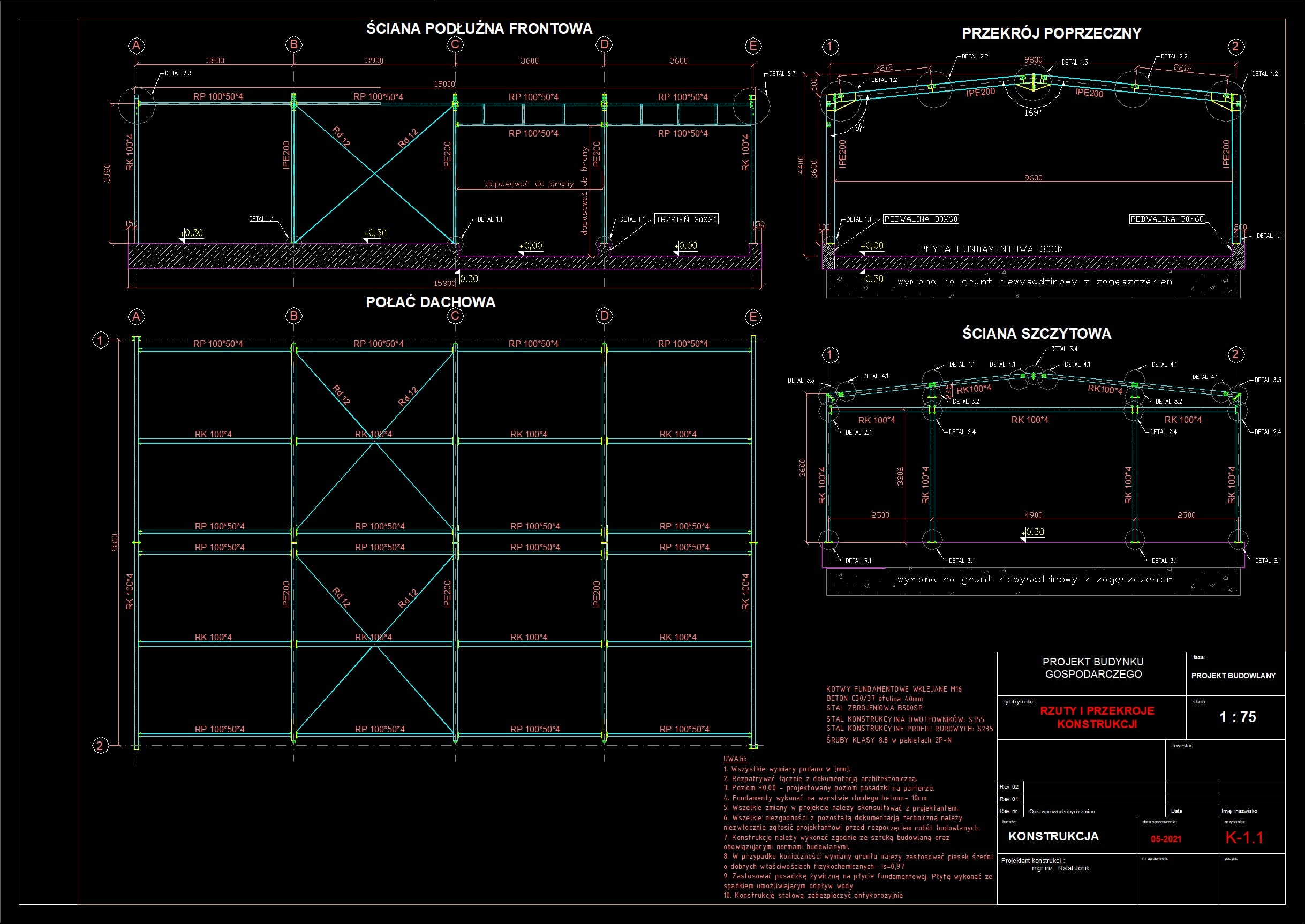Rzuty i przekroje konstrukcji